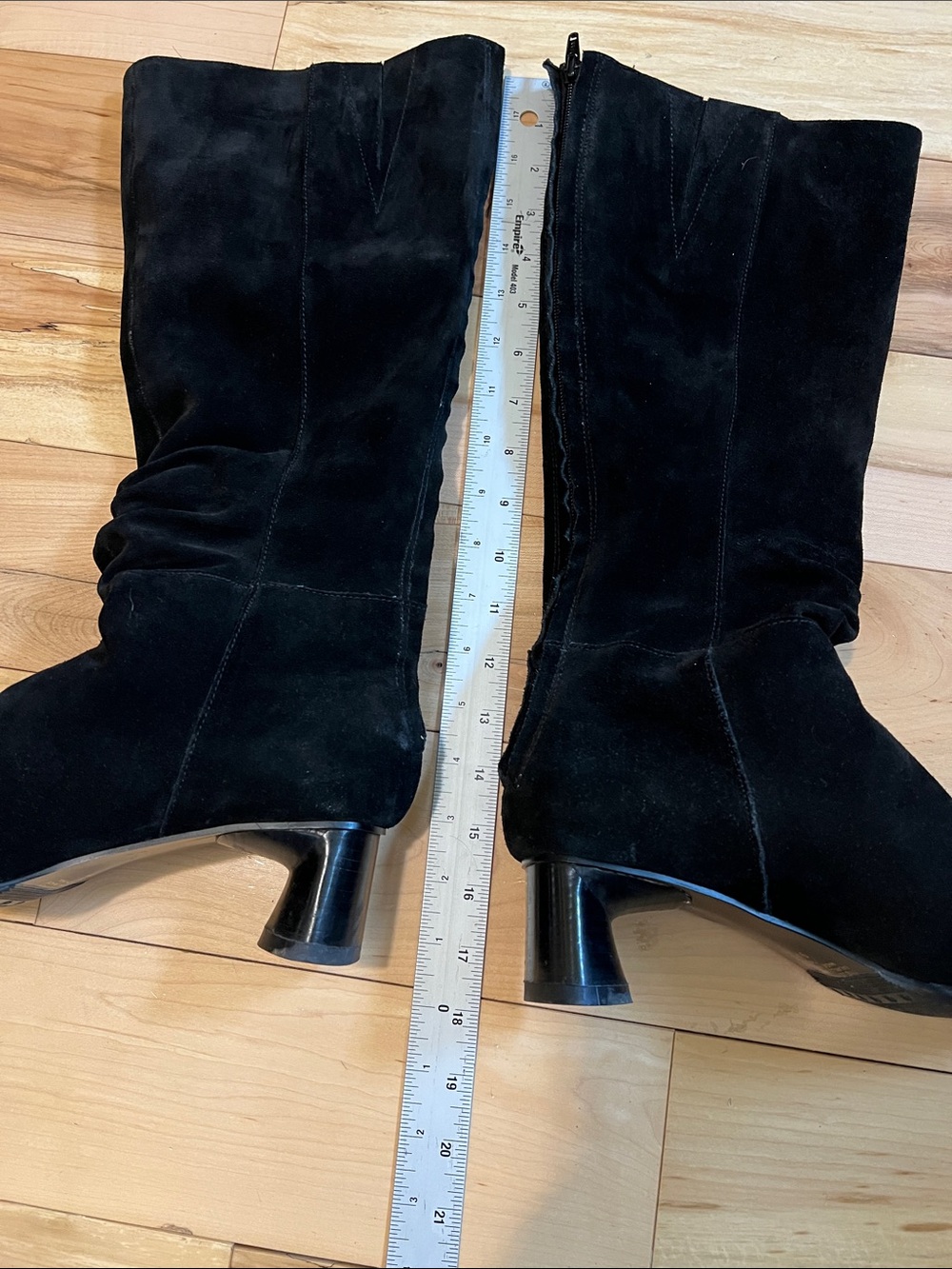 Ann Marino Black Suede Knee-High Heeled Boots - Picture 7 of 17